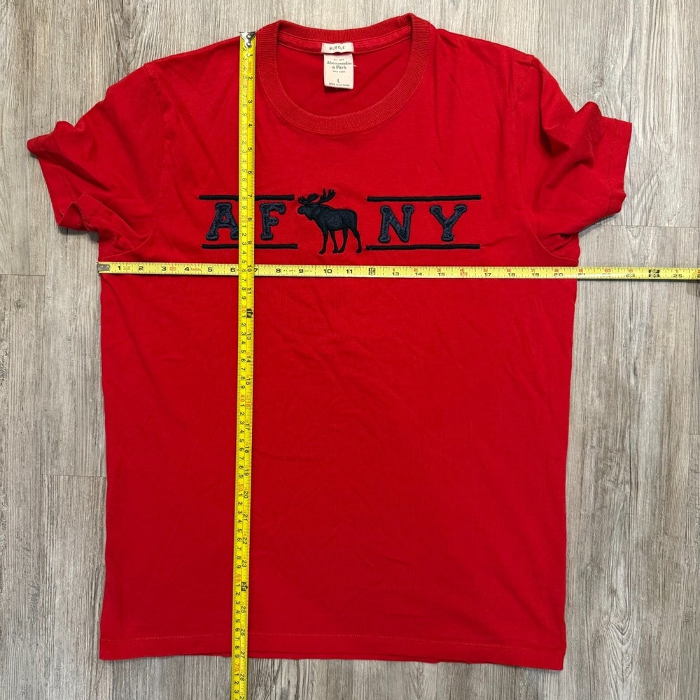 Abercrombie‎ & Fitch Mens Large Y2K Muscle Fit Moose Logo Red Tee Shirt - Picture 5 of 5